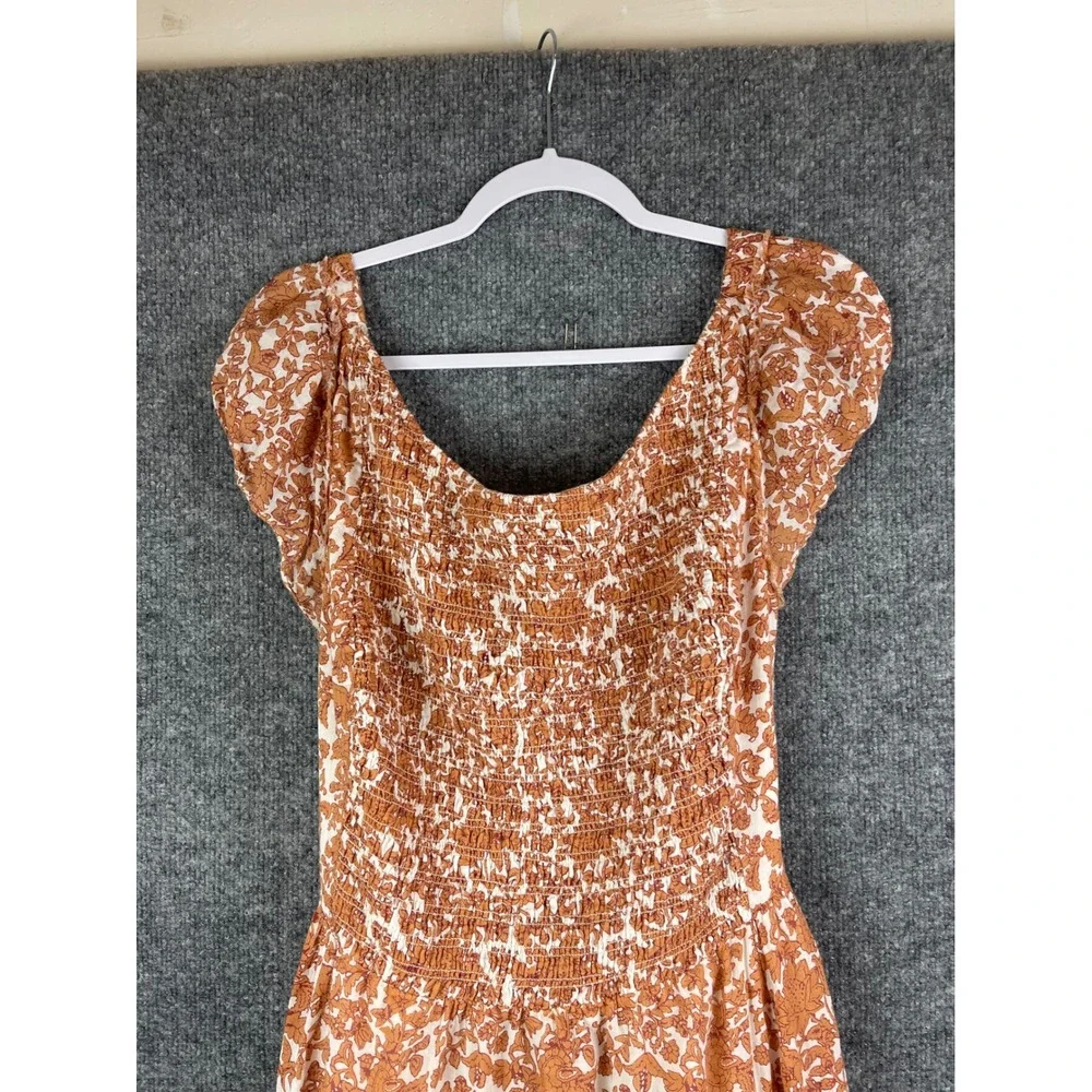 Free People Maxi Dress Womens L Orange Floral Excellent Smocked Open Back Boho